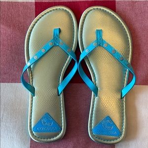 Consuela flip flops silver and turquoise blue